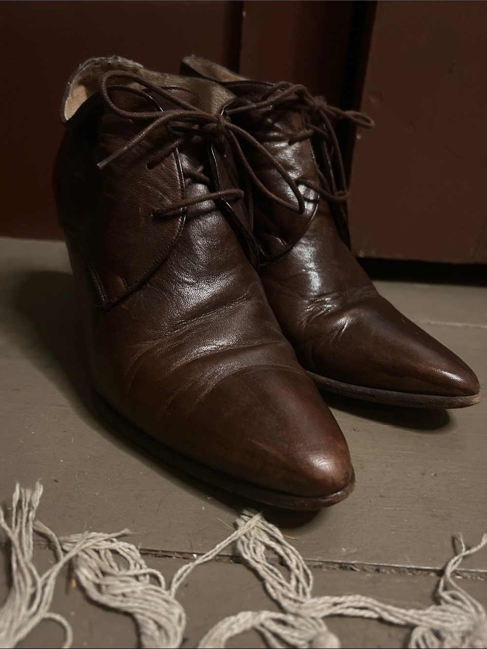 Victorian era-esq Dark Brown Leather Lace-Up Ankle Bootie